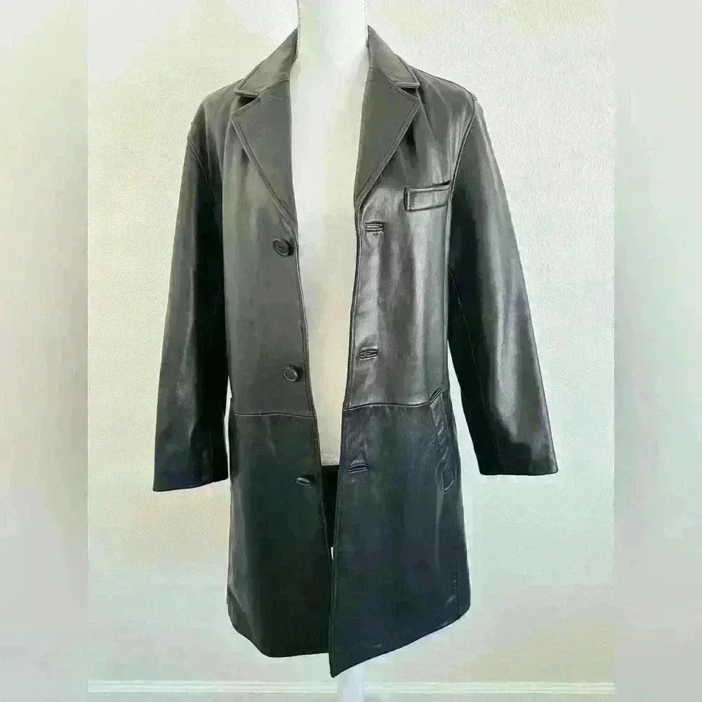 Pelle Studio Women’s Long Button Down Leather Jacket Size Small